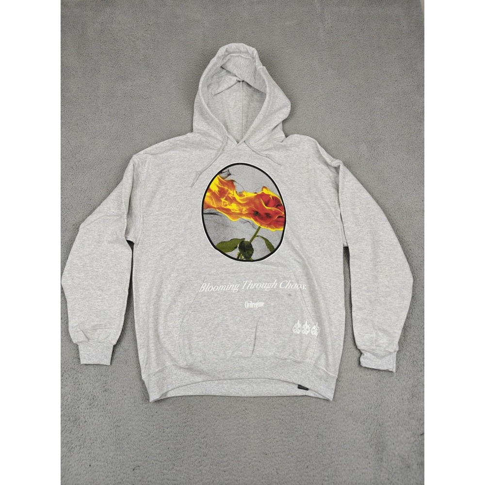 Civil Regime Hoodie Mens Large Gray Burn For Me‎ Blooming Through Chaos Graphic